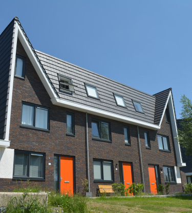 Huizen morgenwonen, donker met punt dak